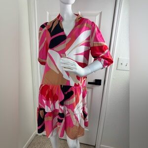 SCAPA LAUREN PERRE Vibrant Pink and Red Patterned Dress Size S.